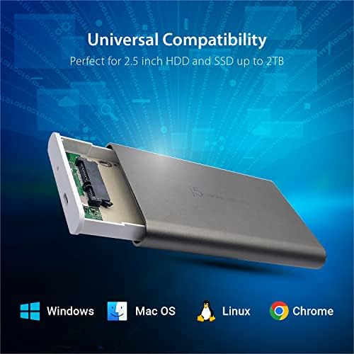 j5create Prémium Alumínium 2.5 SSD/HDD SATA Merevlemez Burkolat, Támogat USB-C Gen 2 10 gbps Kompatibilis, Thunderbolt 4