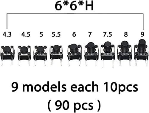 Berrysun Mikro Kapcsoló 9 Modellek 90pcs 6 * 6 Tapintat Kapcsoló Tapintó-nyomógombos Kapcsoló Készlet Magasság: 4.3~9MM-es