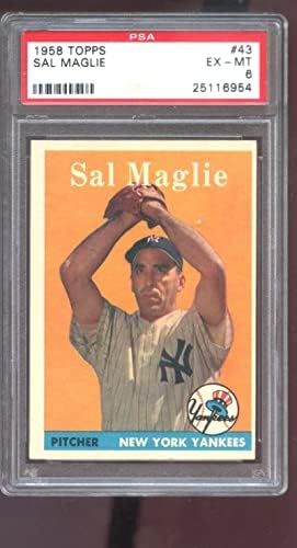1958 Topps 43 Sal Maglie PSA 6 Osztályozott Baseball Kártya MLB New York Yankees - Asztalon Baseball Kártyák