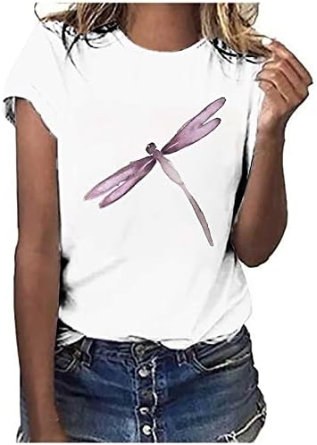Nyári Felsők Női Alkalmi Trendi Szitakötő Nyomtatás Sleeve póló Laza Fit Rövid Ujjú Blúz, Aranyos Graphic Tee