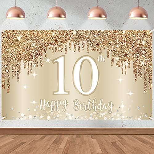 Boldog 10. Születésnapi Banner Hátteret, Dekorációk, Lányok, Arany, Fehér, Édes, 10 Szülinapi Jele, Party Kellékek, Tíz Éves