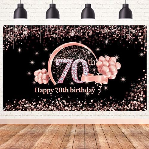 Lnlofen 70 éves Banner Dekoráció Hátteret a Nők, Extra Nagy, 70 Éves Születésnapi Party Dekoráció, Kellékek, Rose Gold Boldog