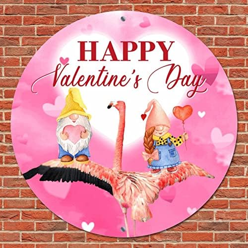 Kerek Fém Tábla Emléktábla Boldog Valentin Napot Rózsaszín Törpék Pedig Flamingók Koszorú Jel Fém Művészi Nyomatok Dekoratív