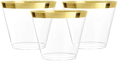 100 Arany Műanyag pohár | 9 oz | Nehéz Eldobható Poharak | Műanyag Bor Cups | Műanyag Koktél Szemüveg | Műanyag Poharakból