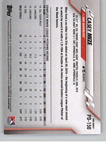 2020 Topps Pro Debütáló PD-150 Casey Mize RC Újonc Erie SeaWolves Baseball Trading Card