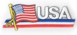 USA-amerikai Egyesült Államok Stars & Stripes Társ Szó Ország Zászló Vas a Patch Címer Jelvény ... 1.5 X 4,5 Cm ... Új