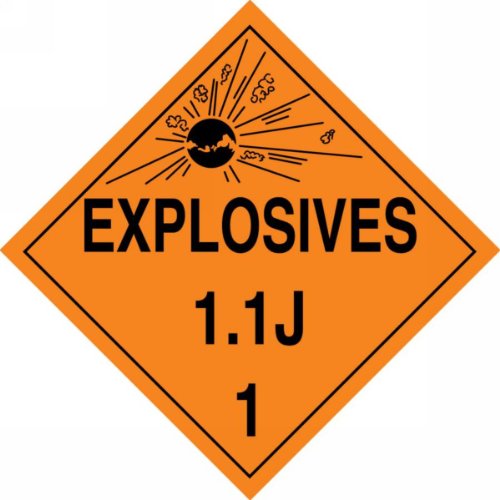 Accuform MPL18VP100 Műanyag Veszélyességi Osztály 1/Osztály 1J DOT Plakát,Robbanóanyagok 1.1 J 1 Grafikus, 10-3/4 Széles