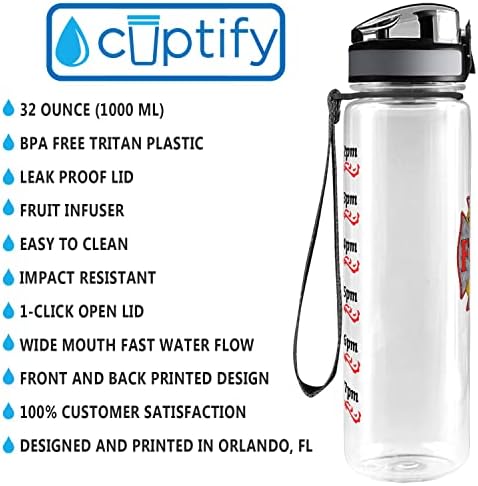 Cuptify MENTŐS, Tűzoltó FD Jelvényt 32 oz 1 Liter Motivációs Nyomkövető Víz Üveg Időt Jelölő Mentős, Ajándék Nőknek, Férfiaknak,