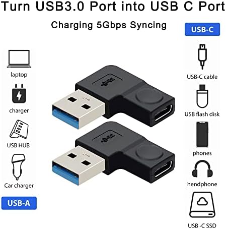 GELRHONR 90 Fokos USB-USB C Adapter,derékszögű USB-EGY Férfi C Típusú Női Csatlakozó Támogatás egyirányú Oldalon 5Gbps &