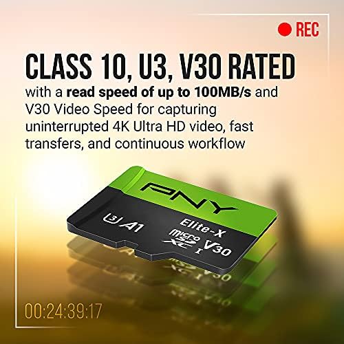 PNY 256 gb-os Elite-X Osztály 10 U3 V30 microSDXC Flash Memóriakártya - 100MB/s, Class 10, U3, V30, A1, a 4K UHD, Full HD,