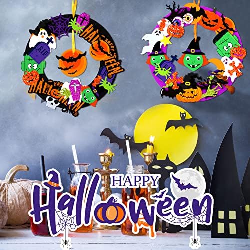 16 állít Halloween Koszorú Dekoráció DIY Éreztem, Tök Koszorú Kézműves Dekorációs Szett Gyerekeknek Jack O Lámpás Ragasztó