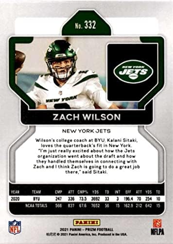 2021 Panini Prizm 332 Zach Wilson RC Újonc New York Jets NFL Labdarúgó-Trading Card