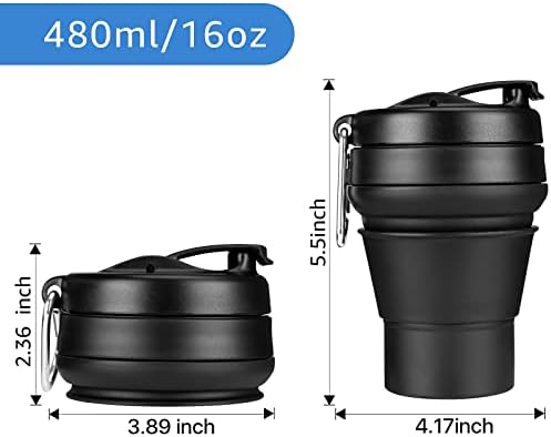 EASYXQ Összecsukható Kávét, 16 OZ 480ml Szilikon Összecsukható Kemping Kupa, szivárgásmentes BPA Mentes Hordozható Csésze,