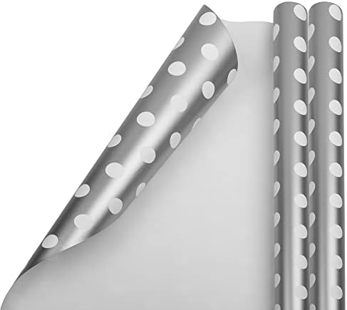 JAM PAPÍR Ajándék Wrap - Pöttyös Csomagolópapír - 50 Négyzetméter Ft Összesen - Ezüst Fehér Pontok - 2 Tekercs/Csomag