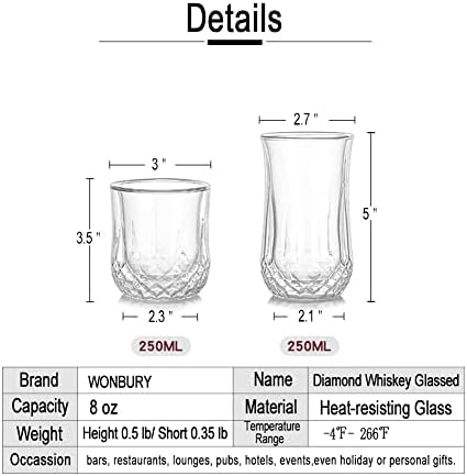 Egyéni Whiskys Poharat 8 oz, Személyre szabott Tömeges Pack - Erős Bázis, Régimódi, emeletes Üveg, Gyémánt, stílus bázis